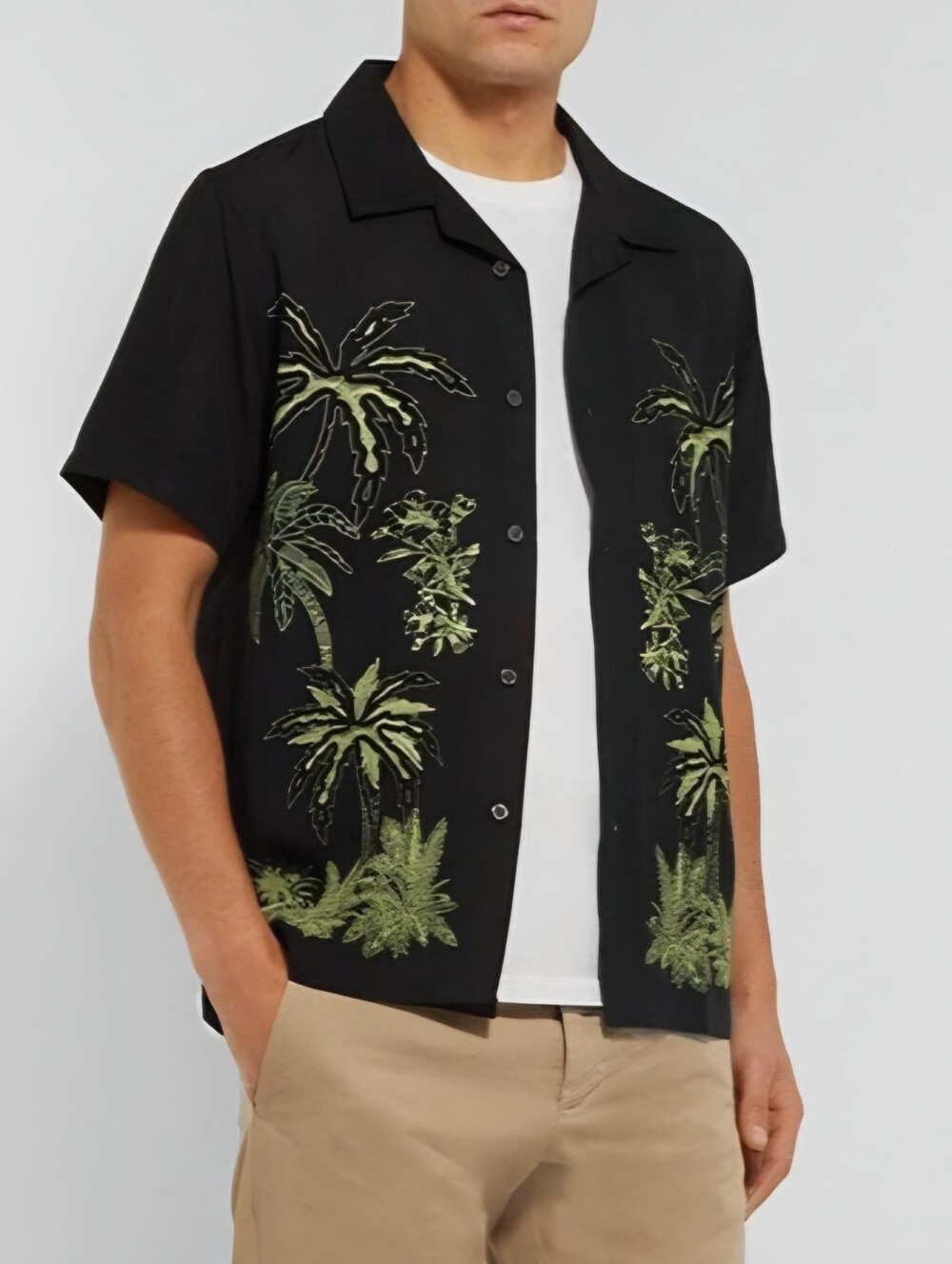 Stussy Woven Palm Tree Button-Down Short-Sleeve Camp Shirt - Size Large - Green
